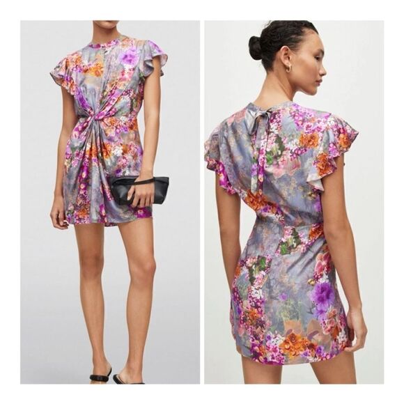 ALL-SAINTS Jemille Lucia Silk Blend Floral Mini Dress 6 NWT $329 - Picture 1 of 9